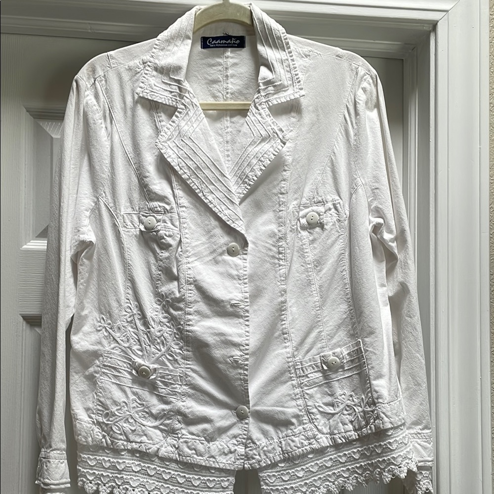 Camaro Elegant White Textured Blazer Size Large